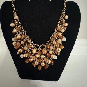 Gold and Brown Beaded Necklace